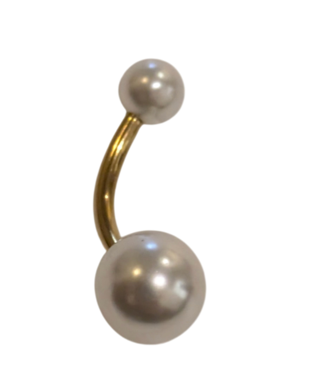 FIASASO Gold Pearl Belly Button Ring Navel Piercing